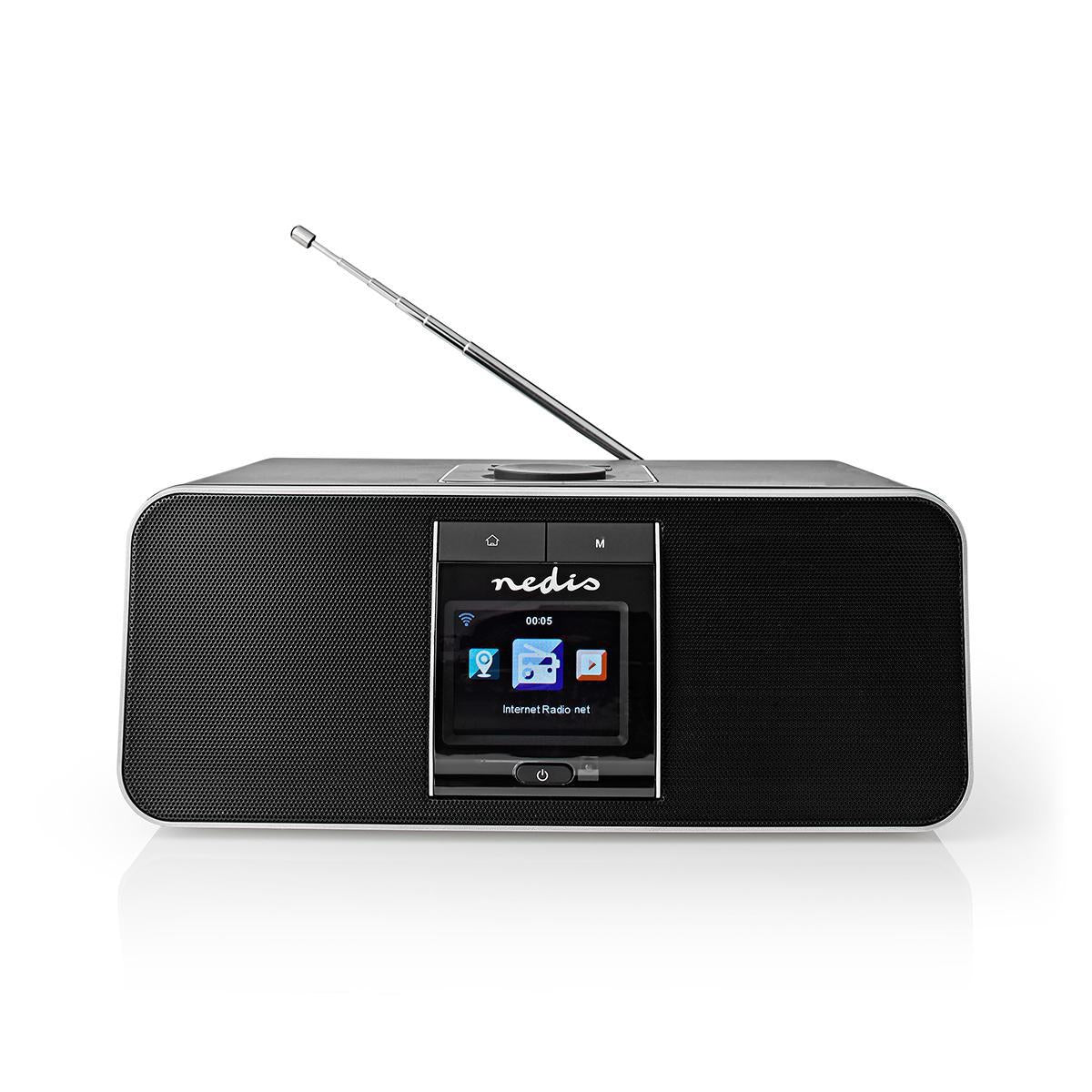 Internet Radio | Table Design | Bluetooth® / Wi-Fi | DAB+ / FM / Internet | 2.4 " | Colour Screen | 42 W | Remote controlled | App controlled | Headphone output | Alarm clock | Sleep timer | Black
