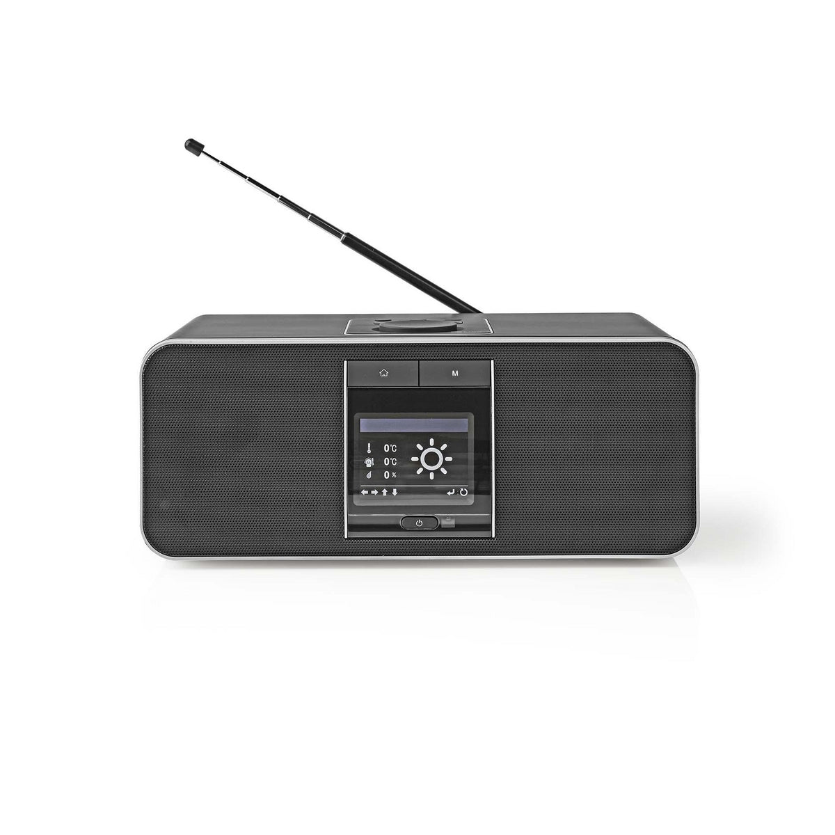 Internet Radio | Table Design | Bluetooth® / Wi-Fi | DAB+ / FM / Internet | 2.4 " | Colour Screen | 42 W | Remote controlled | App controlled | Headphone output | Alarm clock | Sleep timer | Black