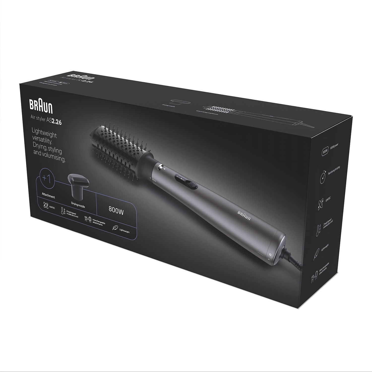 Ionic Hot Air Brush Styler 800W, 2 Attachments