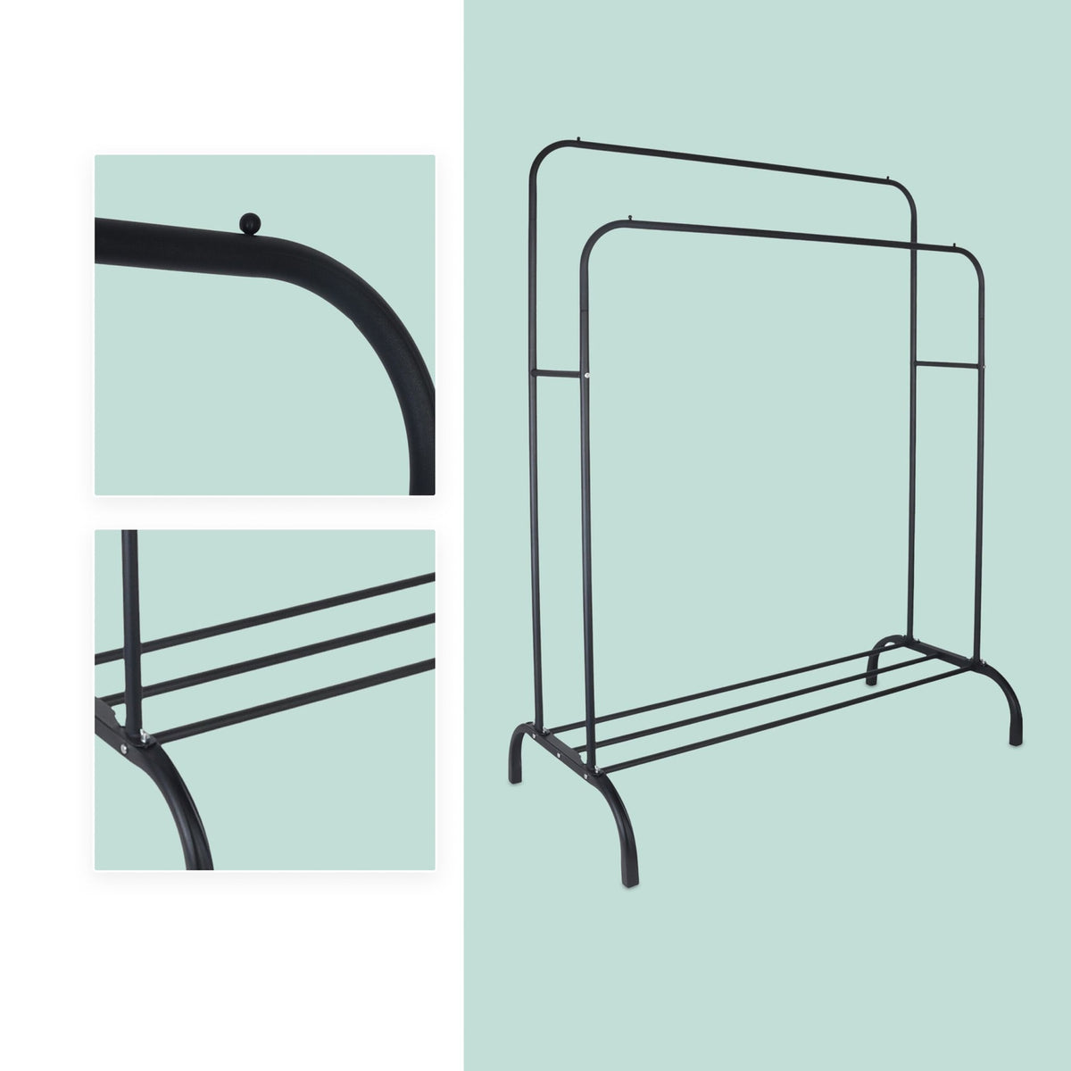 Iron Coat Rack with 2 Bars and Shelf
