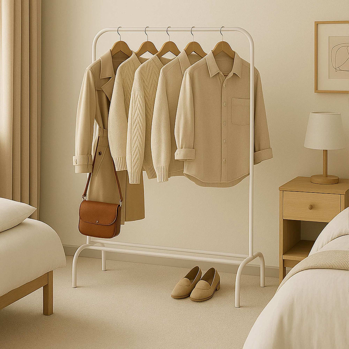 Iron Coat Rack with Clothes Rail and Shelf