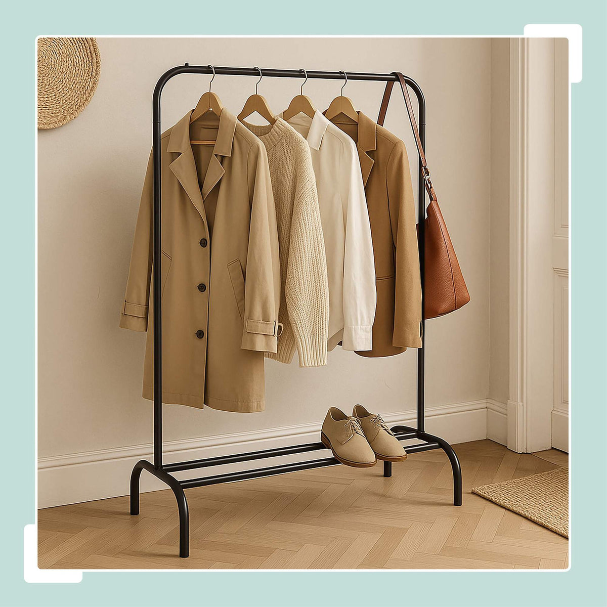 Iron Coat Rack with Clothes Rail and Shelf