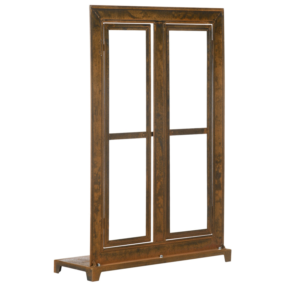 Iron Window Patina Lattice Window 55X80Cm With Threshold And Transom, Rustic Brown, Garden Decoration