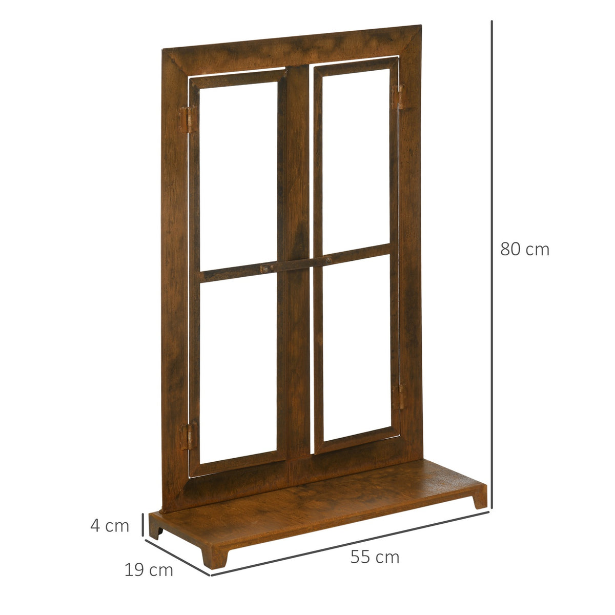 Iron Window Patina Lattice Window 55X80Cm With Threshold And Transom, Rustic Brown, Garden Decoration