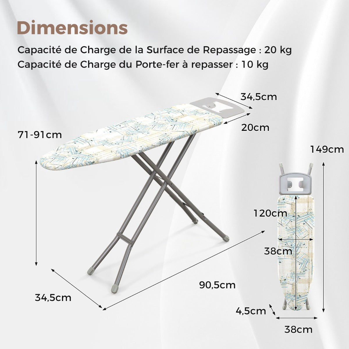 Ironing Board, Foldable, 7 Height, Iron Rest, 30kg