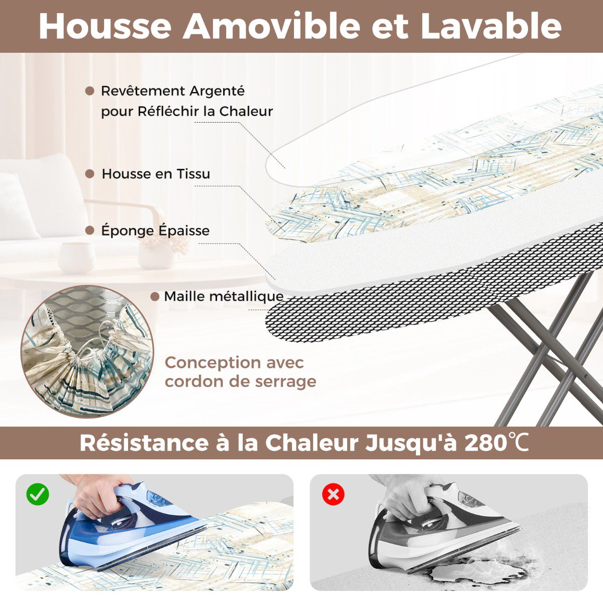 Ironing Board, Foldable, 7 Height, Iron Rest, 30kg