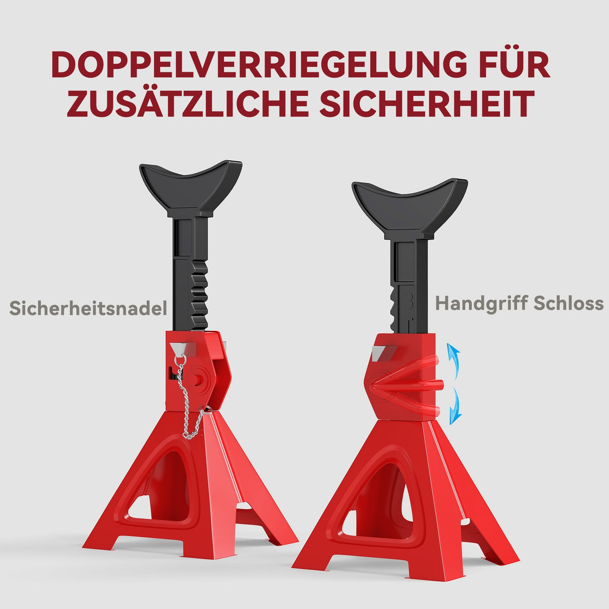 Jack stand 3 ton load capacity 2 pieces support stand including safety pin 10 levels height adjustable red