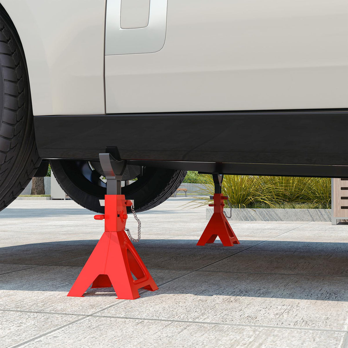 Jack stand 3 ton load capacity 2 pieces support stand including safety pin 10 levels height adjustable red