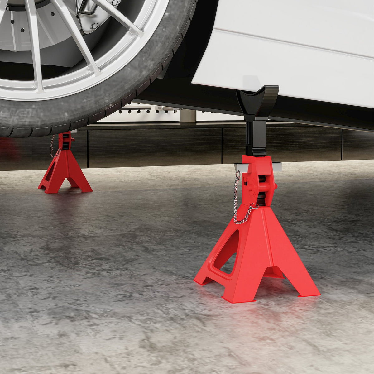 Jack stand 3 ton load capacity 2 pieces support stand including safety pin 10 levels height adjustable red