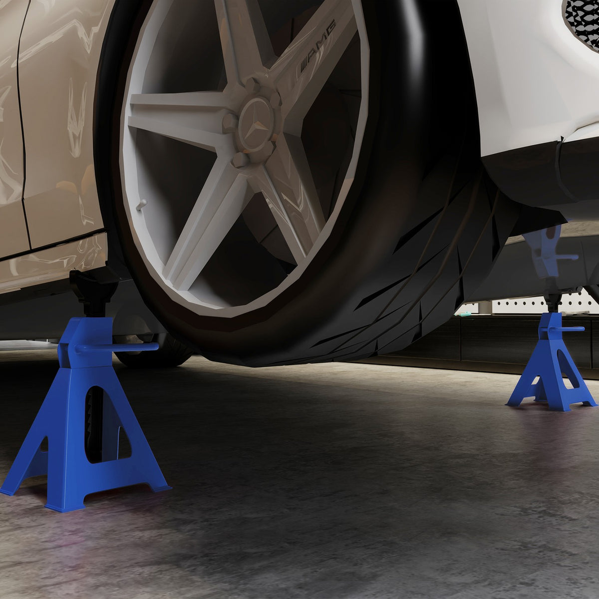 Jack stand 3 ton load capacity 2 pieces support stand including safety splint 13 levels Height adjustable 385 mm to 600 mm Jack stands car jack stand for workshop garage blue |