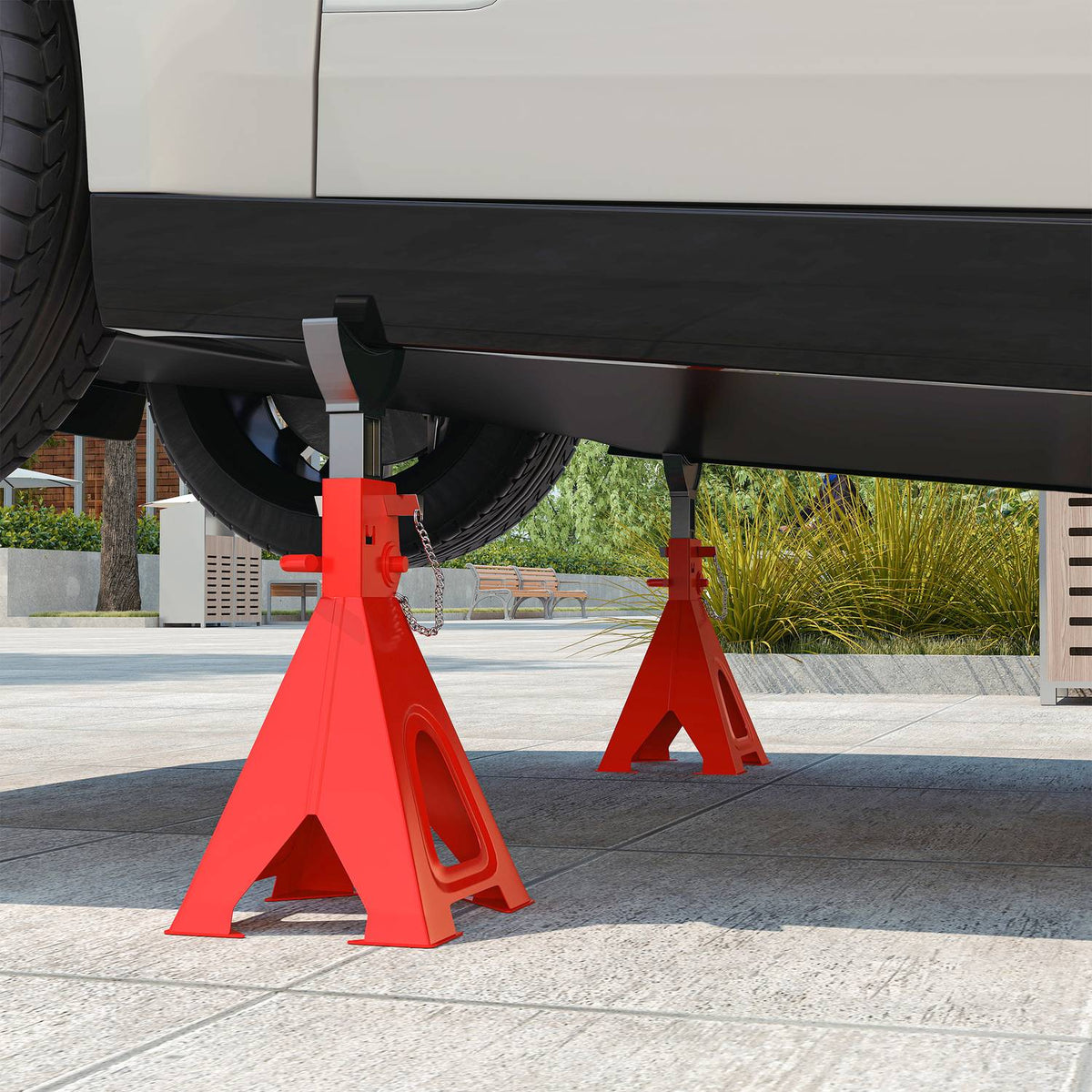 Jack stand 6 ton load capacity 2 pieces support stand including 2 safety pins height adjustable red