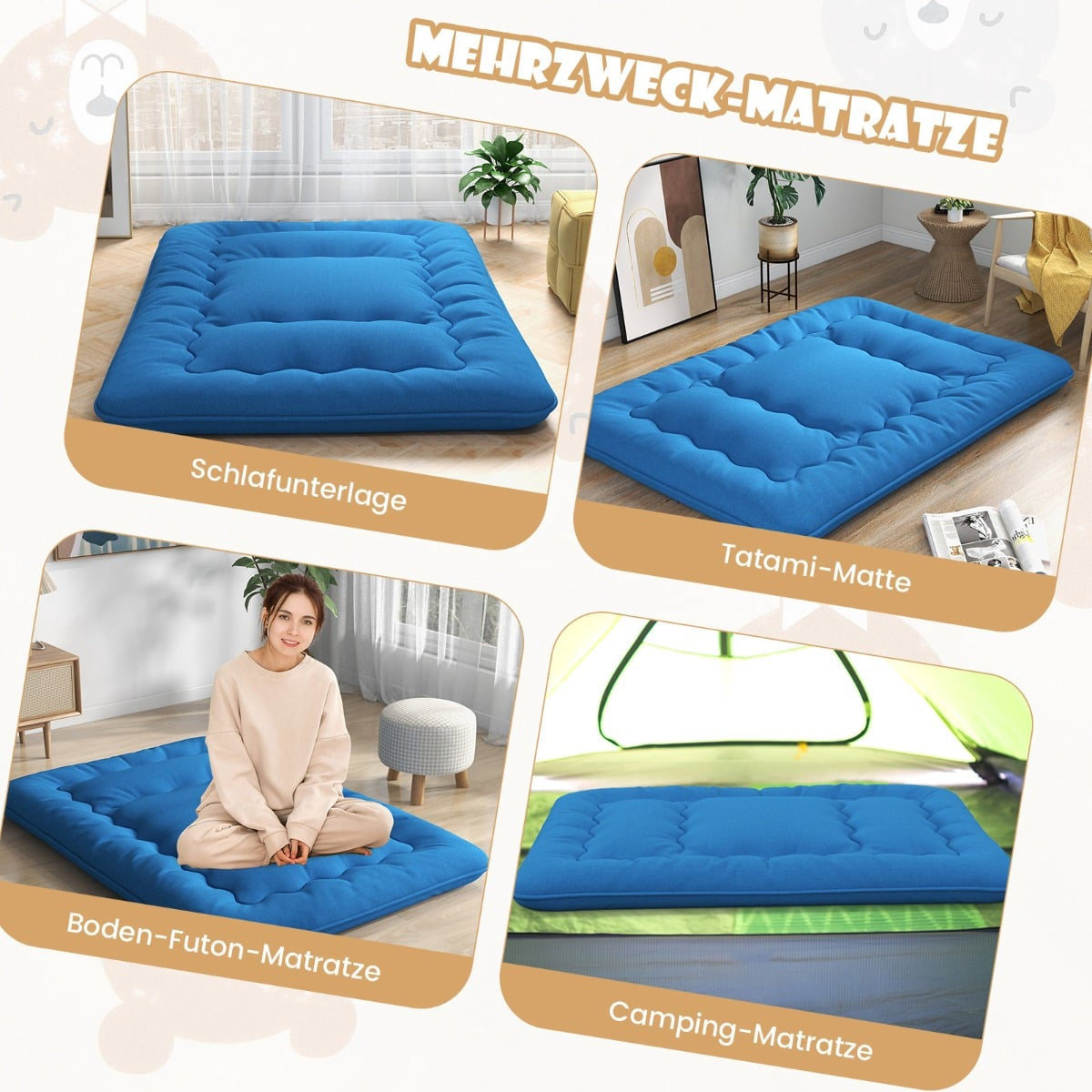 Japanese Futon Mattress, 140x200 cm, Washable Cover