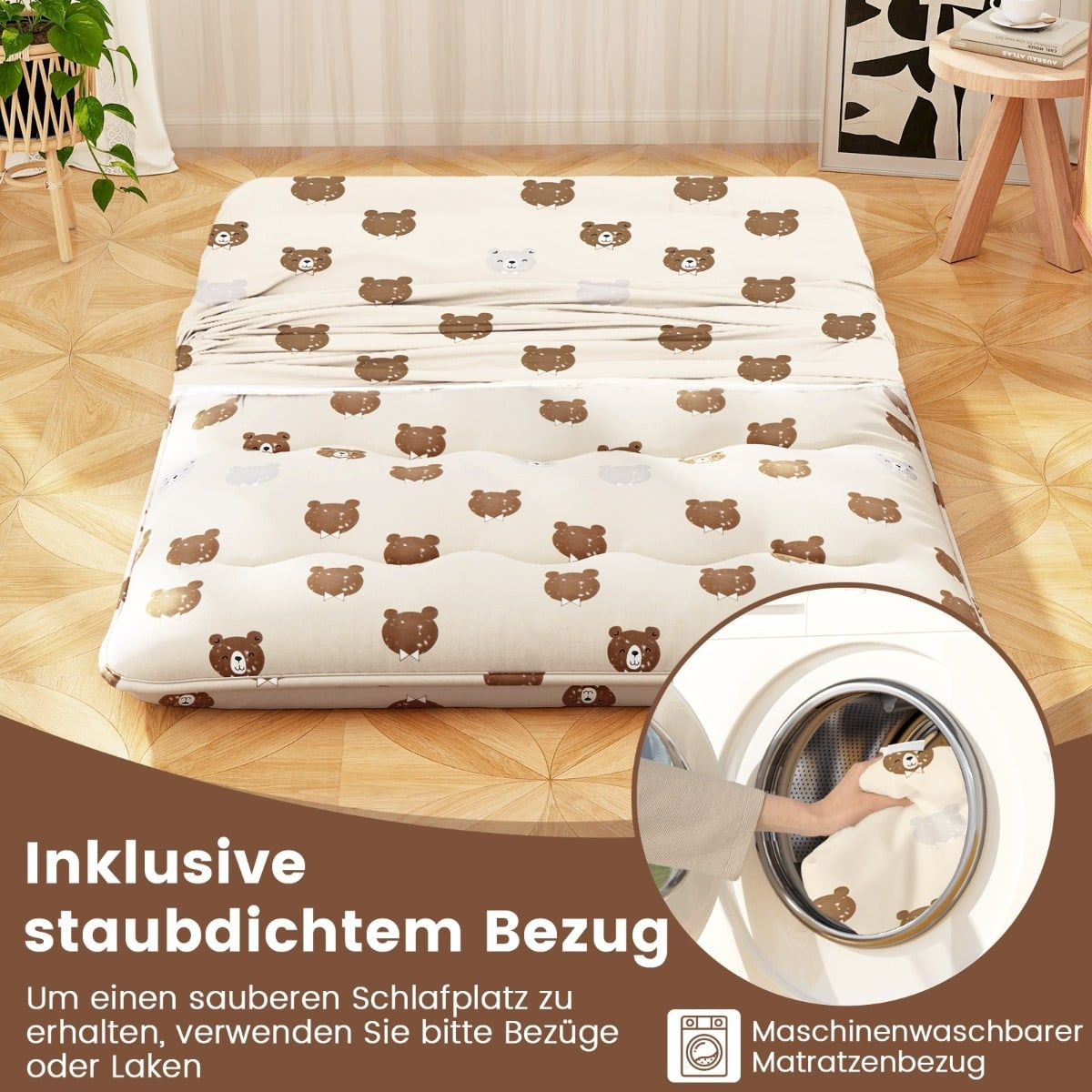 Japanese Futon Mattress, 140x200 cm, Washable Cover