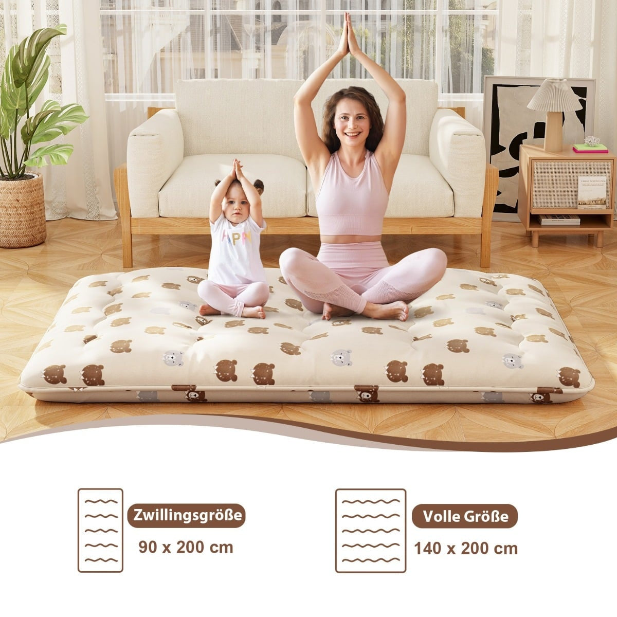 Japanese Futon Mattress, 140x200 cm, Washable Cover