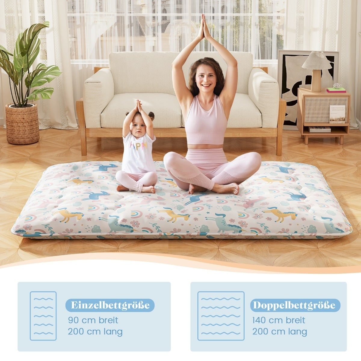Japanese Futon Mattress, Washable Cover, 140x200 cm