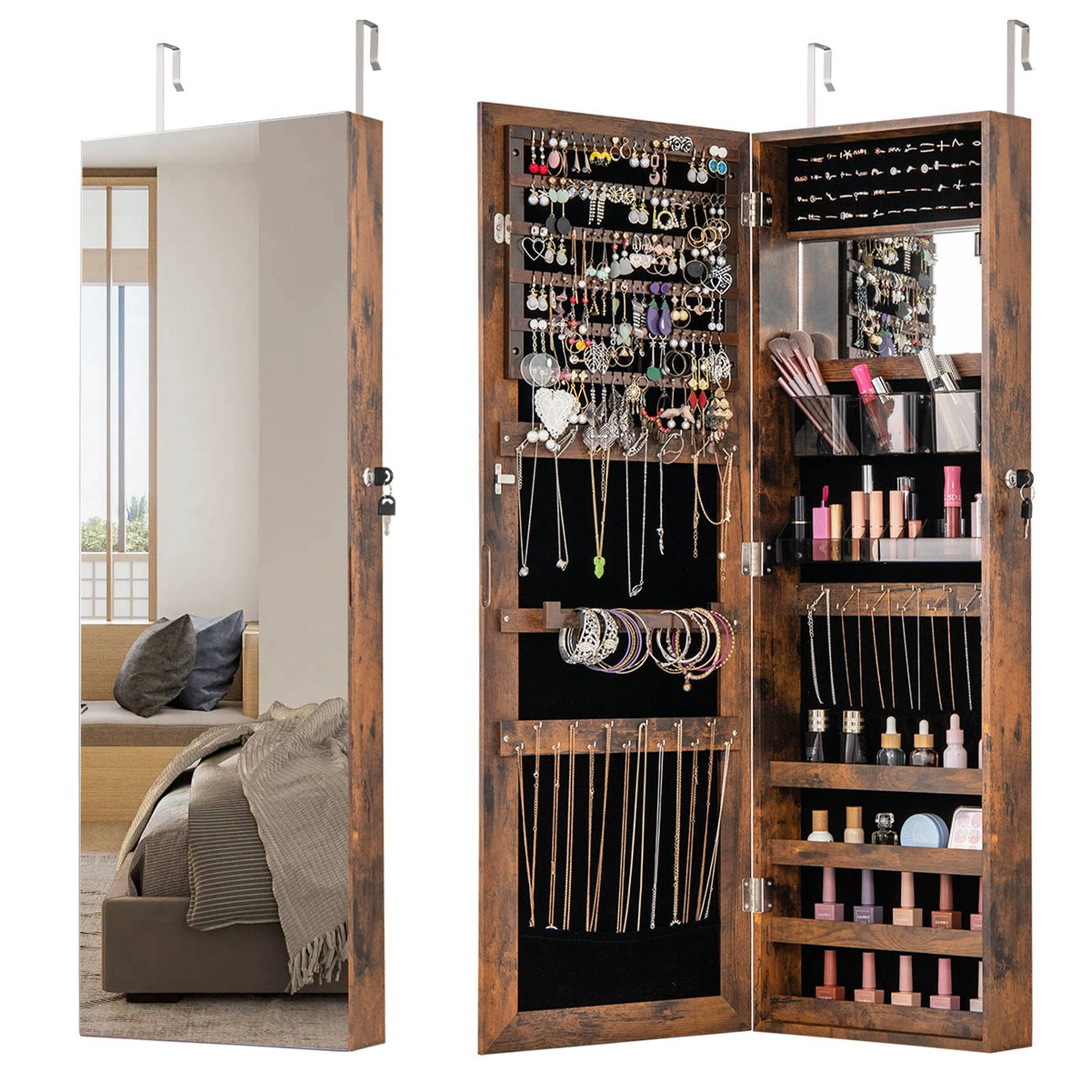 Jewelry Armoire, 110 cm Full-Length Mirror, Lockable