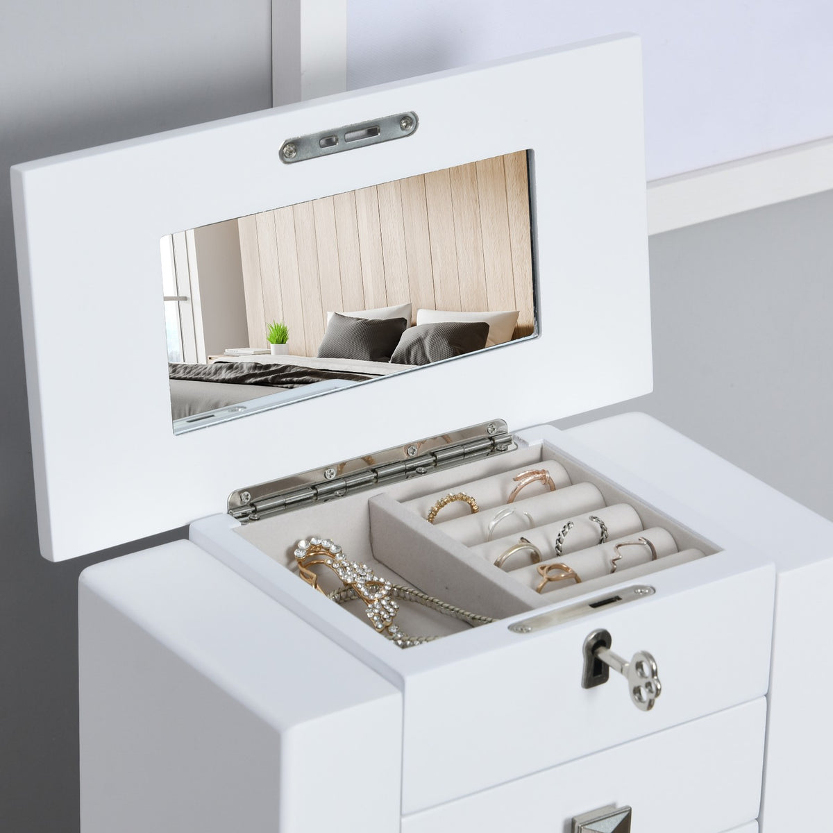 Jewelry Box Jewelry Cabinet Storage Cabinet Drawers White 25X14X34.5Cm
