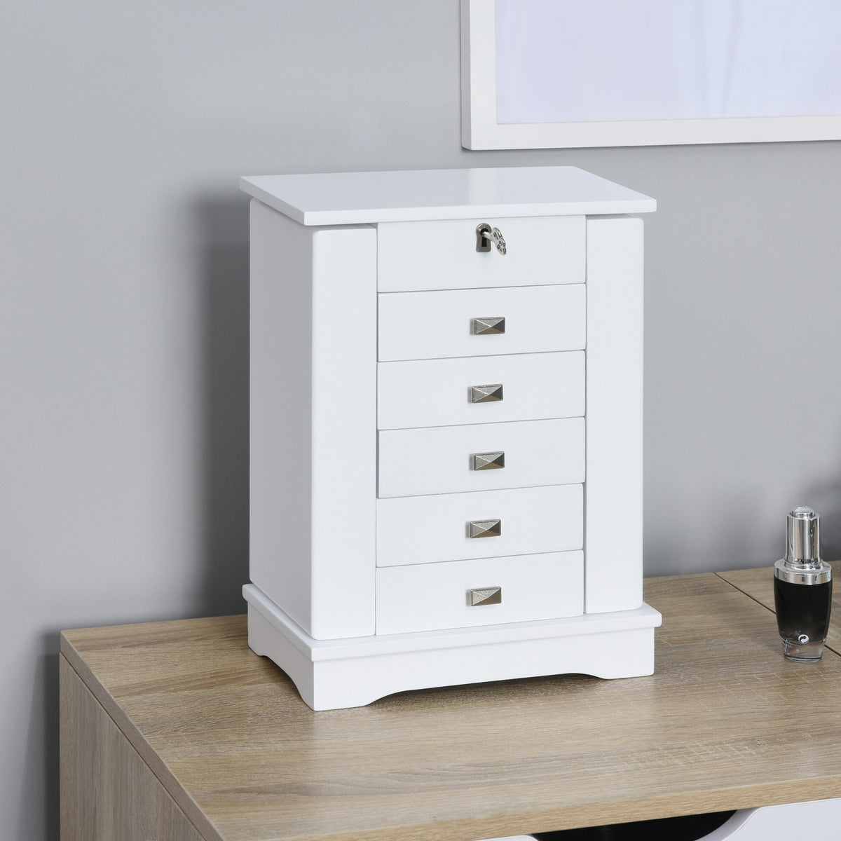 Jewelry Box Jewelry Cabinet Storage Cabinet Drawers White 25X14X34.5Cm