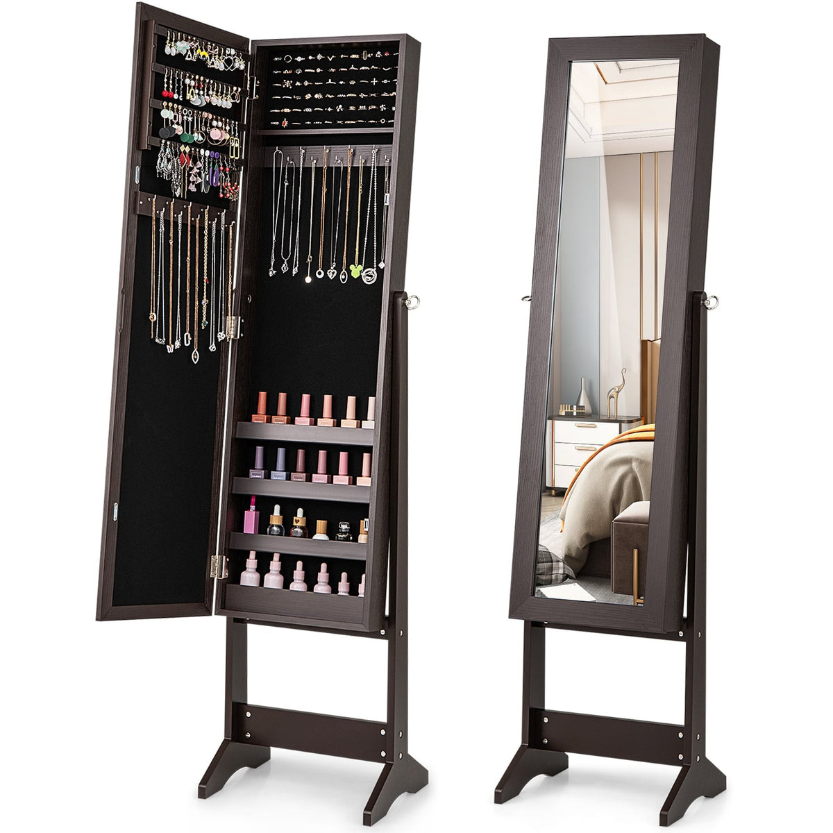 Jewelry Cabinet with Full-Length Mirror, Adjustable Tilt