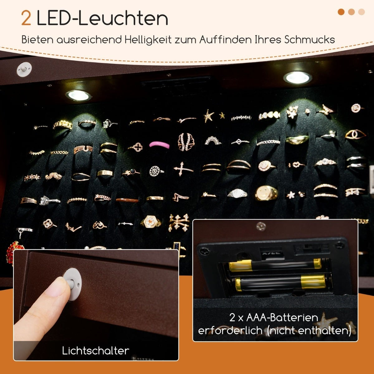 Jewelry Cabinet with LED Light and Full-Length Mirror