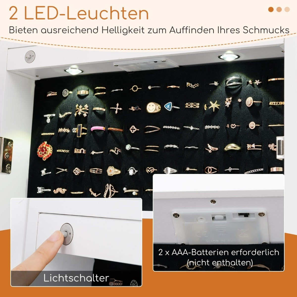 Jewelry Cabinet with LED Lights & Full-Length Mirror