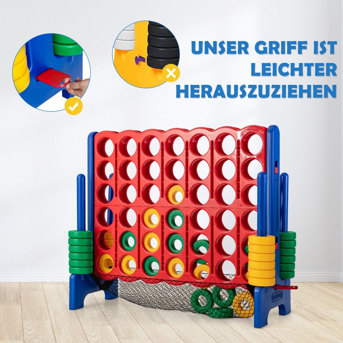 Jumbo 4-in-a-row set 119 cm large four-in-a-row game for children blue