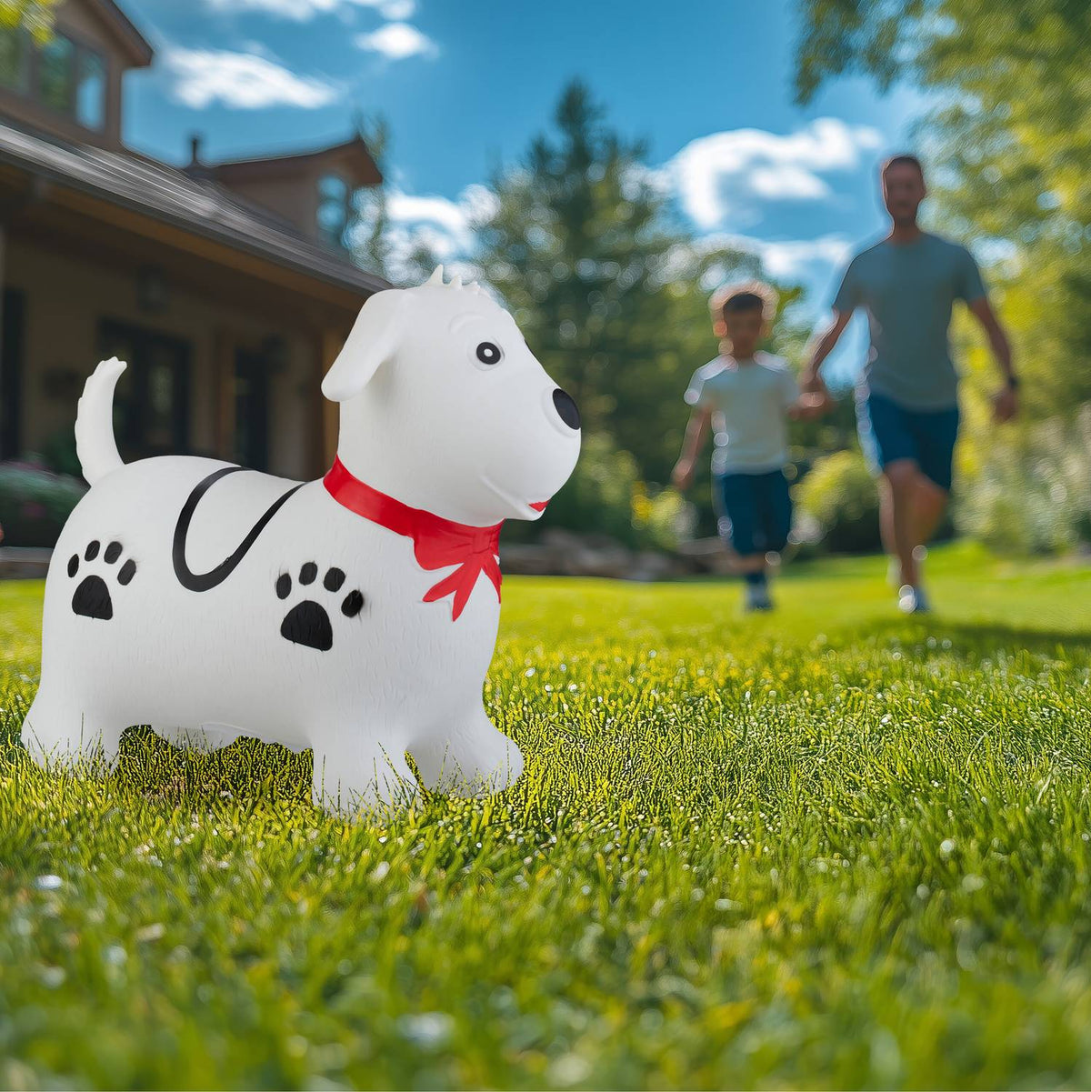 Jumping dog with leash