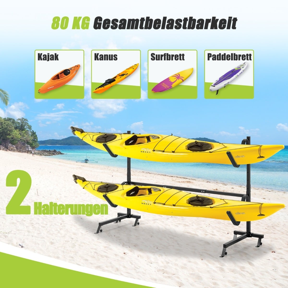 Kayak Storage Rack – Holds 4, 80 kg Capacity, Adjustable