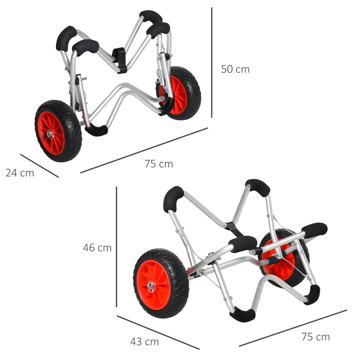 Kayak Trolley, Aluminum Boat Trolley, Foldable, Transport Trolley With Pu Tires, Silver, Up To 75 Kg, 75X43X46 Cm