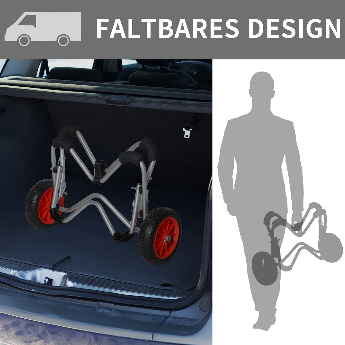 Kayak Trolley, Aluminum Boat Trolley, Foldable, Transport Trolley With Pu Tires, Silver, Up To 75 Kg, 75X43X46 Cm