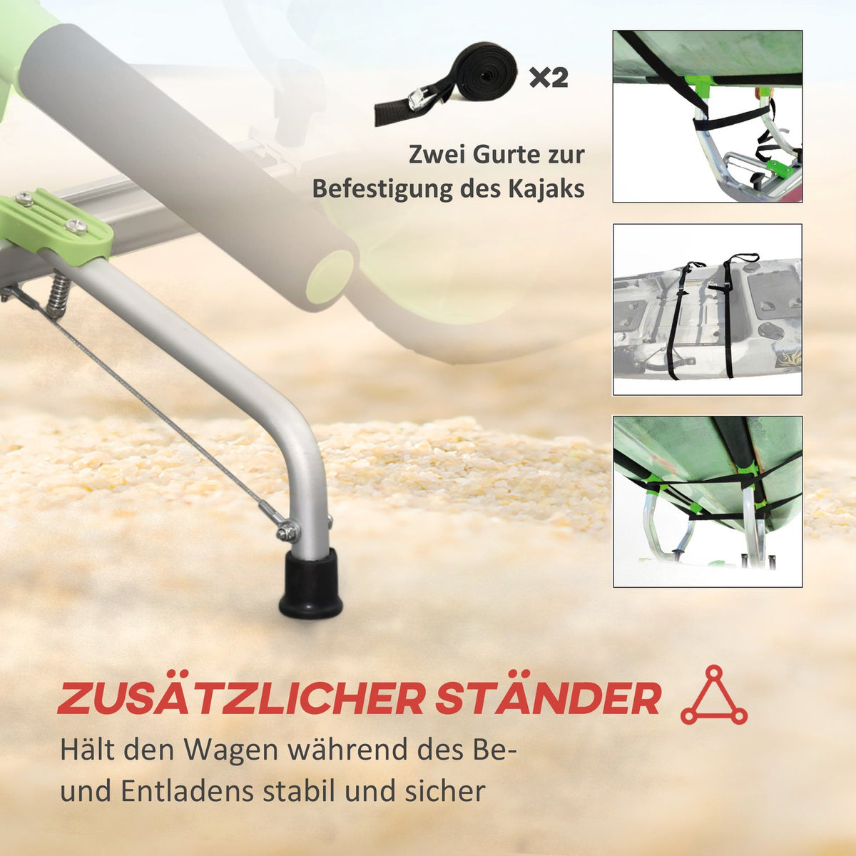 Kayak Trolley Canoe Trolley Adjustable Boat Trolley Surf Trolley Boat Trailer With Tension Strap, Transport Trolley For Canoe, Green + Black