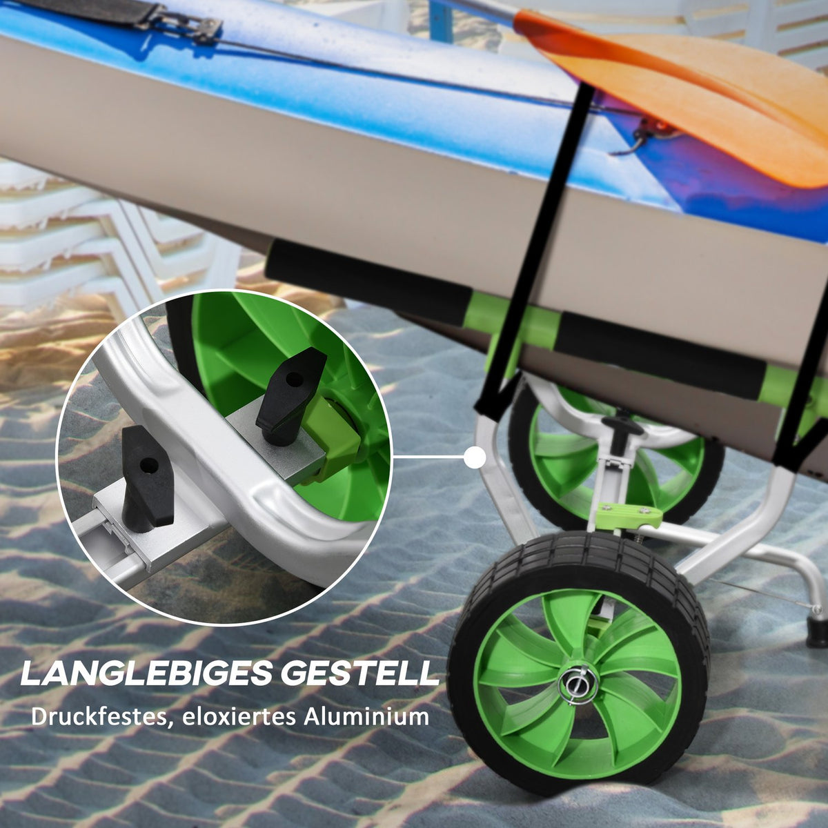 Kayak Trolley Canoe Trolley Adjustable Boat Trolley Surf Trolley Boat Trailer With Tension Strap, Transport Trolley For Canoe, Green + Black