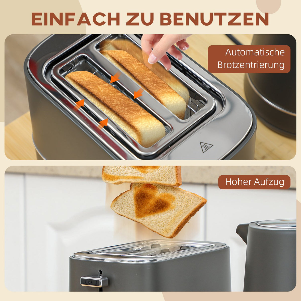 Kettle & Toaster Set, 1.7L, 6 Browning Levels, Gray