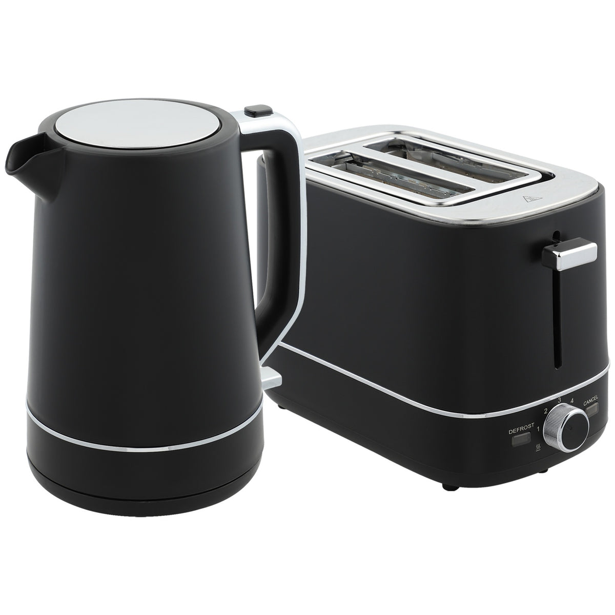 Kettle Toaster Set 2200 W 1.7L Kettle, 2 Slice Toaster, 6 Browning Levels, Warming Up and Defrosting, Breakfast Set with Limescale Filter & Crumb Compartment Black