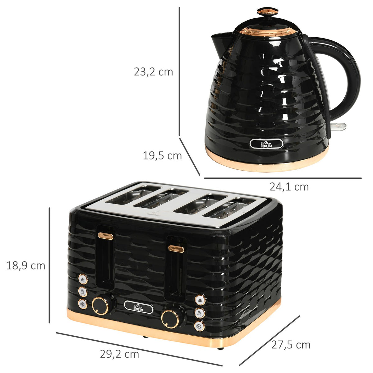 Kettle Toaster Set Breakfast Set with 1.7L Kettle, 4 Slice Toaster, 2200 W, 7 Browning Levels, Defrosting, Reheating and Crumb Compartment, Otter Thermostat, Black |
