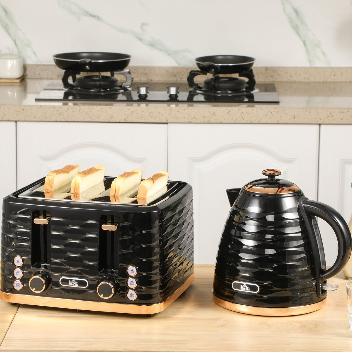 Kettle Toaster Set Breakfast Set with 1.7L Kettle, 4 Slice Toaster, 2200 W, 7 Browning Levels, Defrosting, Reheating and Crumb Compartment, Otter Thermostat, Black |