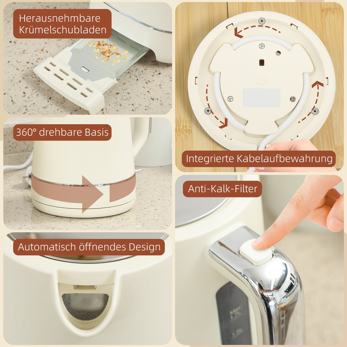 Kettle and Toaster Set, 1.7L, 6 Browning Levels, Beige