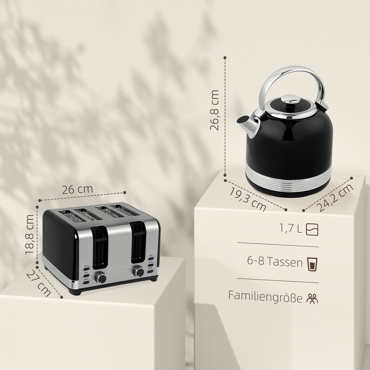 Kettle and Toaster Set, 7 Browning Levels, 1.7L, Black