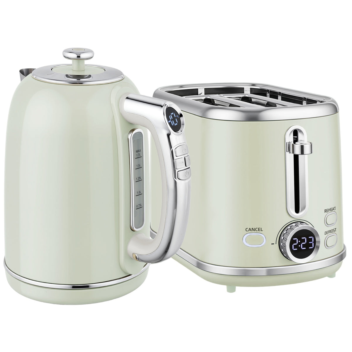 Kettle and Toaster Set, LED Display, 1.7L, 2200W, Grey