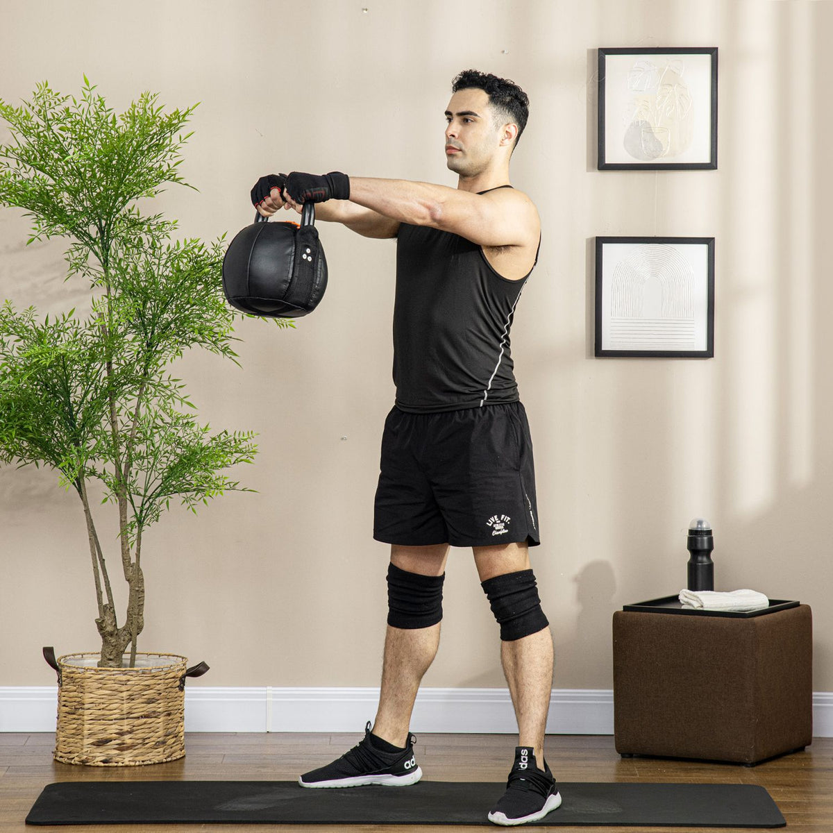 Kettlebell 12 Kg Kettlebell With Steel Handle For Strength Training, Weight Lifting, Core Training, Floor-Friendly Faux Leather Coat, Black