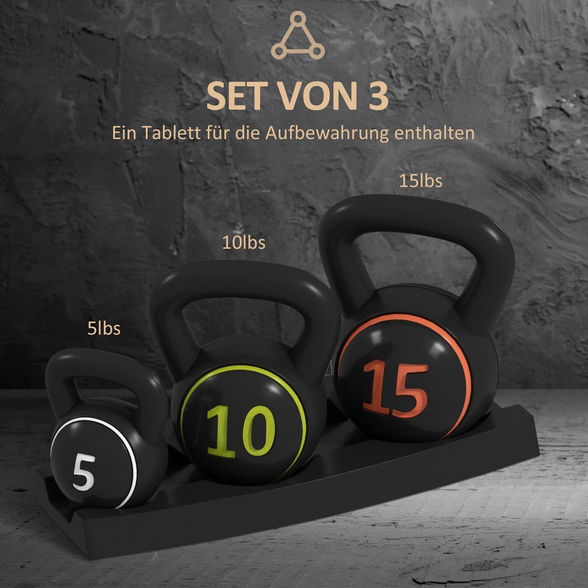 Kettlebell, 2.2Kg, 4.5Kg, 6.8Kg Kettlebell, Set Of 3 Ball Weights For Gymnastics, Strength Training, Black