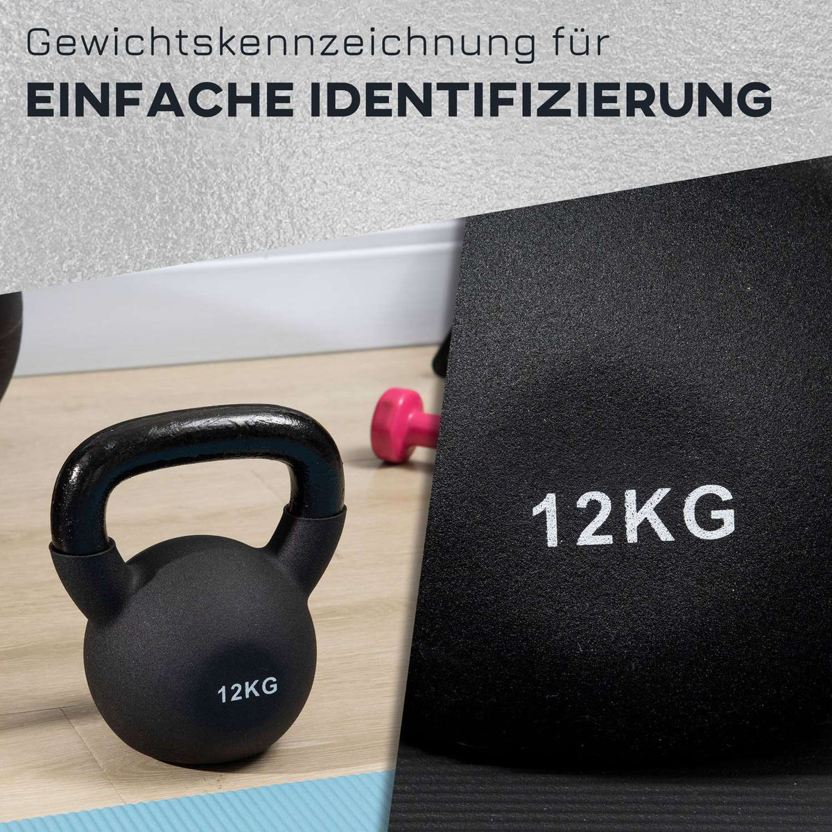 Kettlebell Cast Iron Neoprene Coating Floor-Friendly Swing Dumbbell Black 12 Kg