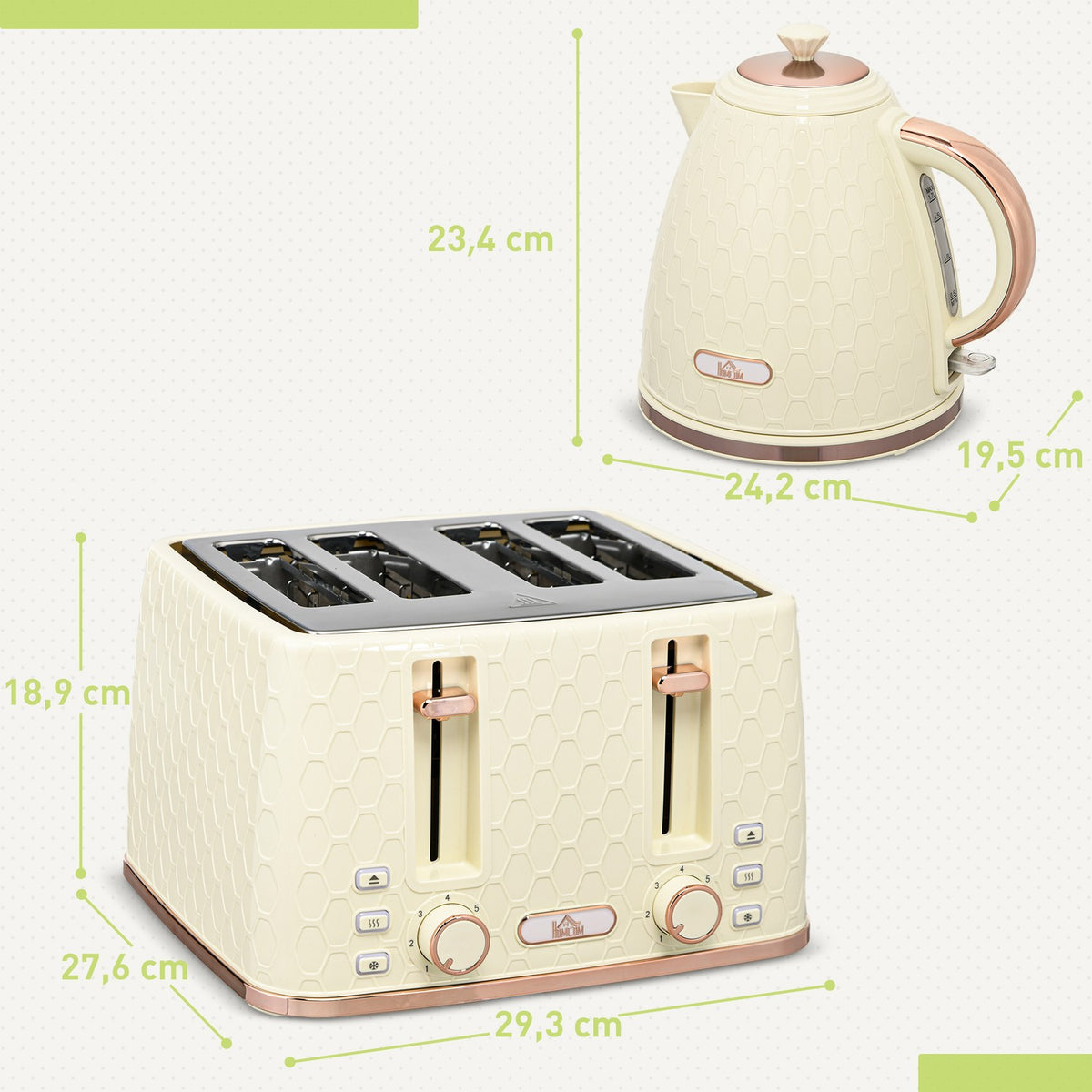 Kettle with toaster 1.7L kettle 4 slices of toast breakfast set with 7 browning levels, automatic switch-off, defrost & reheat function and crumb tray, beige |