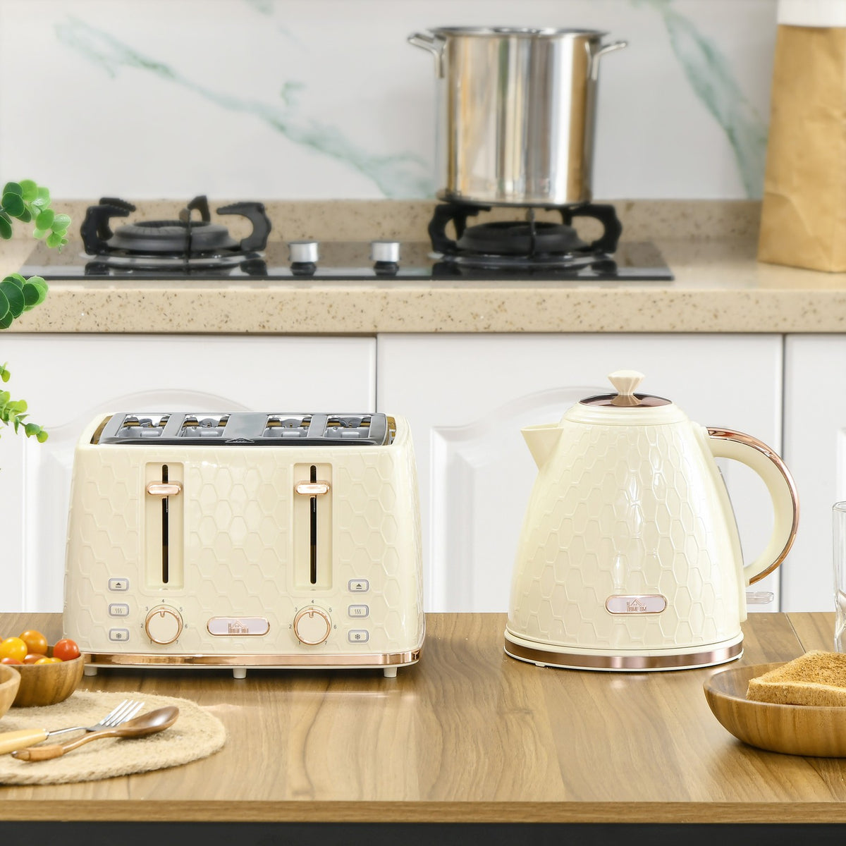Kettle with toaster 1.7L kettle 4 slices of toast breakfast set with 7 browning levels, automatic switch-off, defrost & reheat function and crumb tray, beige |