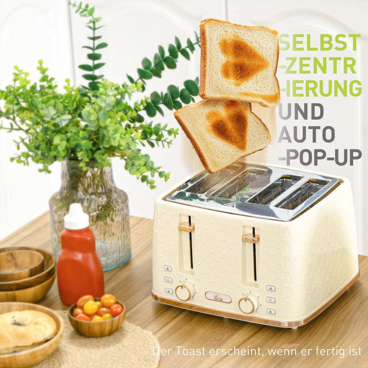 Kettle with toaster 1.7L kettle 4 slices of toast breakfast set with 7 browning levels, automatic switch-off, defrost & reheat function and crumb tray, beige |