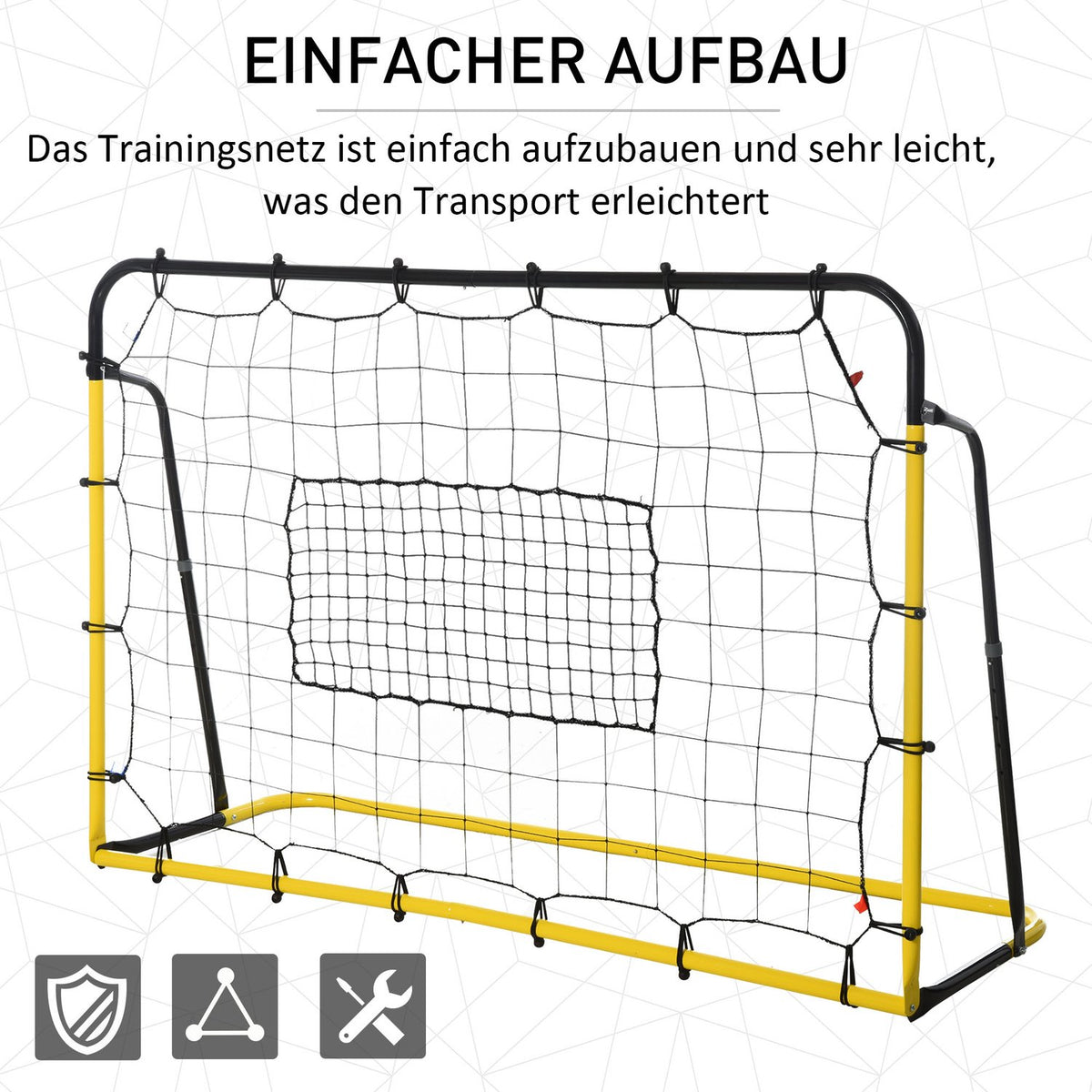 Kickback Football Rebounder Goal Rebound Wall Net For Football, Basketball, Baseball, Yellow+Black, 184X63X123 Cm