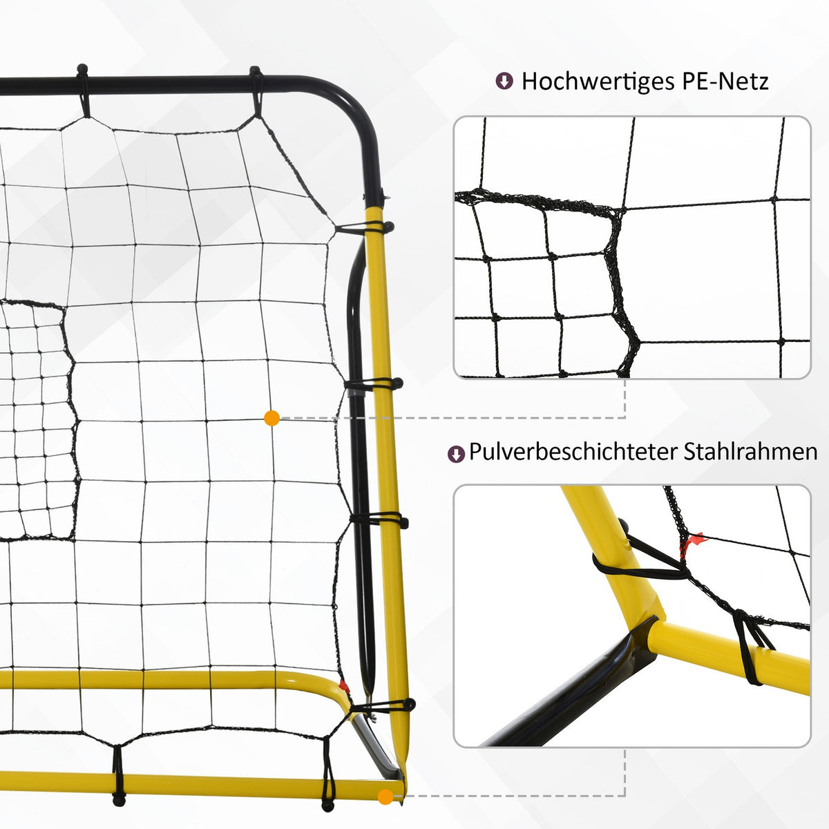 Kickback Football Rebounder Goal Rebound Wall Net For Football, Basketball, Baseball, Yellow+Black, 184X63X123 Cm