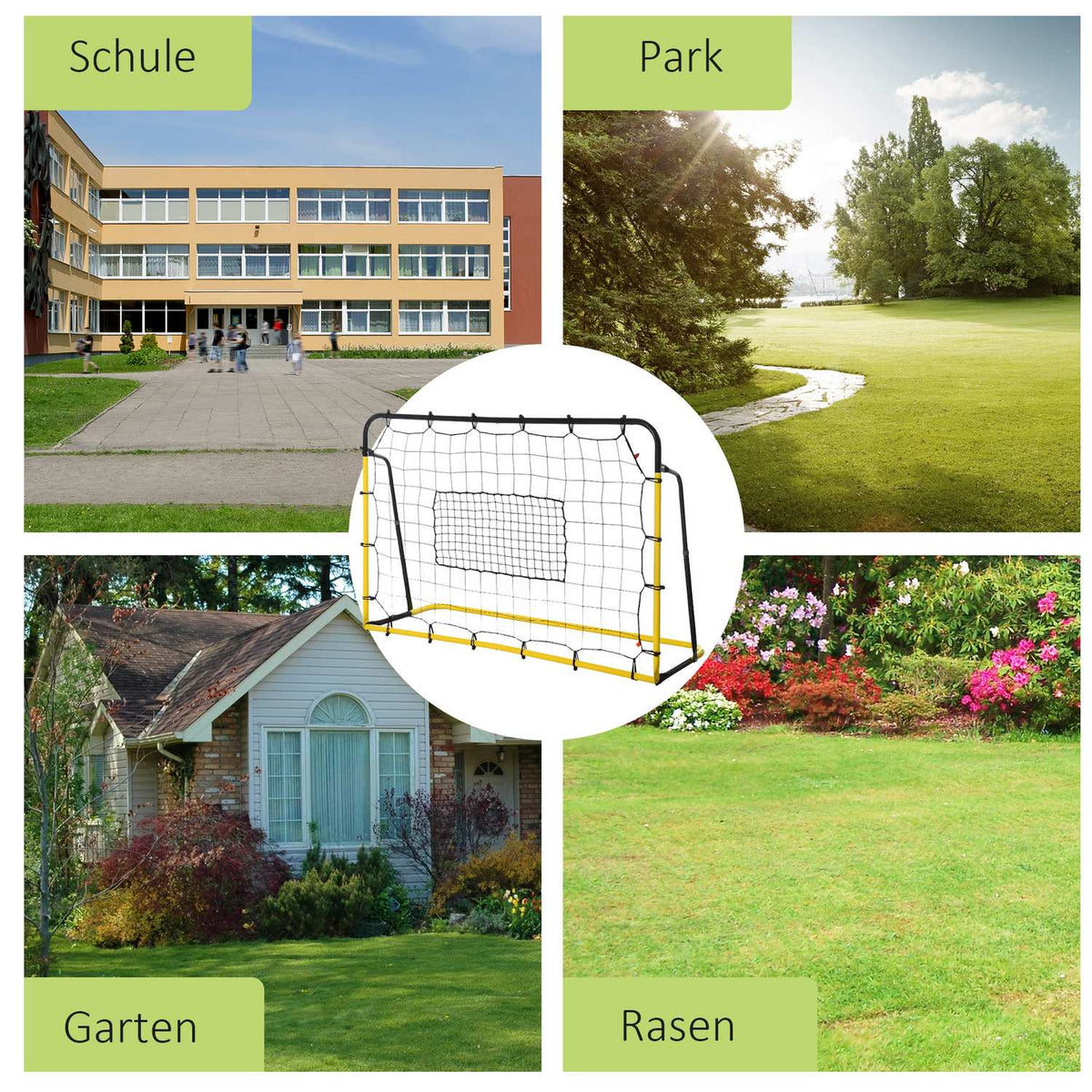 Kickback Football Rebounder Goal Rebound Wall Net For Football, Basketball, Baseball, Yellow+Black, 184X63X123 Cm