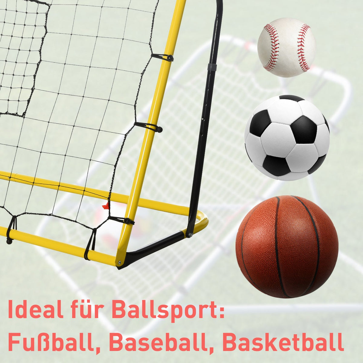 Kickback Football Rebounder Goal Rebound Wall Net For Football, Basketball, Baseball, Yellow+Black, 184X63X123 Cm
