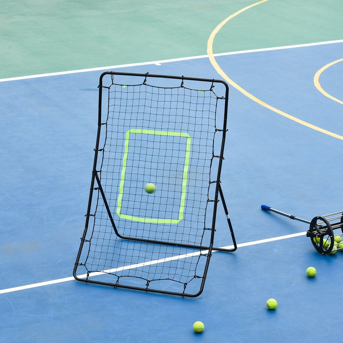 Kickback Rebounder Goal Rebound Wall Net, Steel+Pe, 75X126Cm, Training Aid For Football, Black